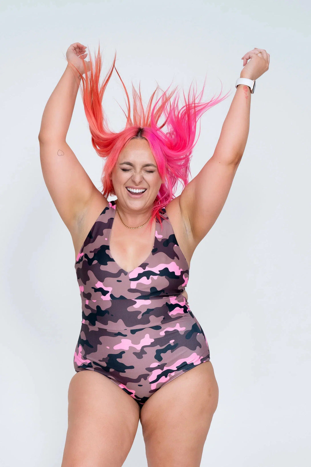 Performance Deep V One Piece W/ Extra Coverage Bottoms - Camo Crush Pink-Activewear-Exoticathletica