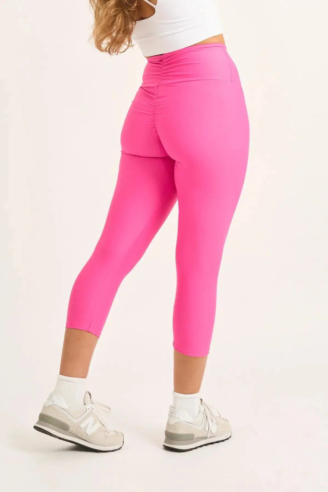 Performance Double Booty Scrunch High Waisted Capri Leggings - Candy Pink-Activewear-Exoticathletica