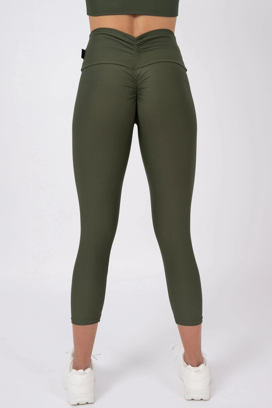 Performance Double Booty Scrunch High Waisted Capri Leggings - Dark Khaki-Activewear-Exoticathletica