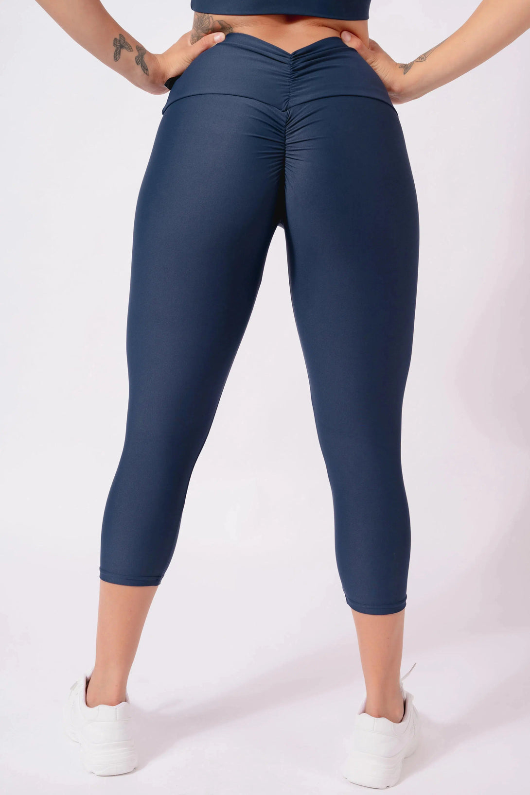 Performance Double Booty Scrunch High Waisted Capri Leggings - Dark Navy-Activewear-Exoticathletica