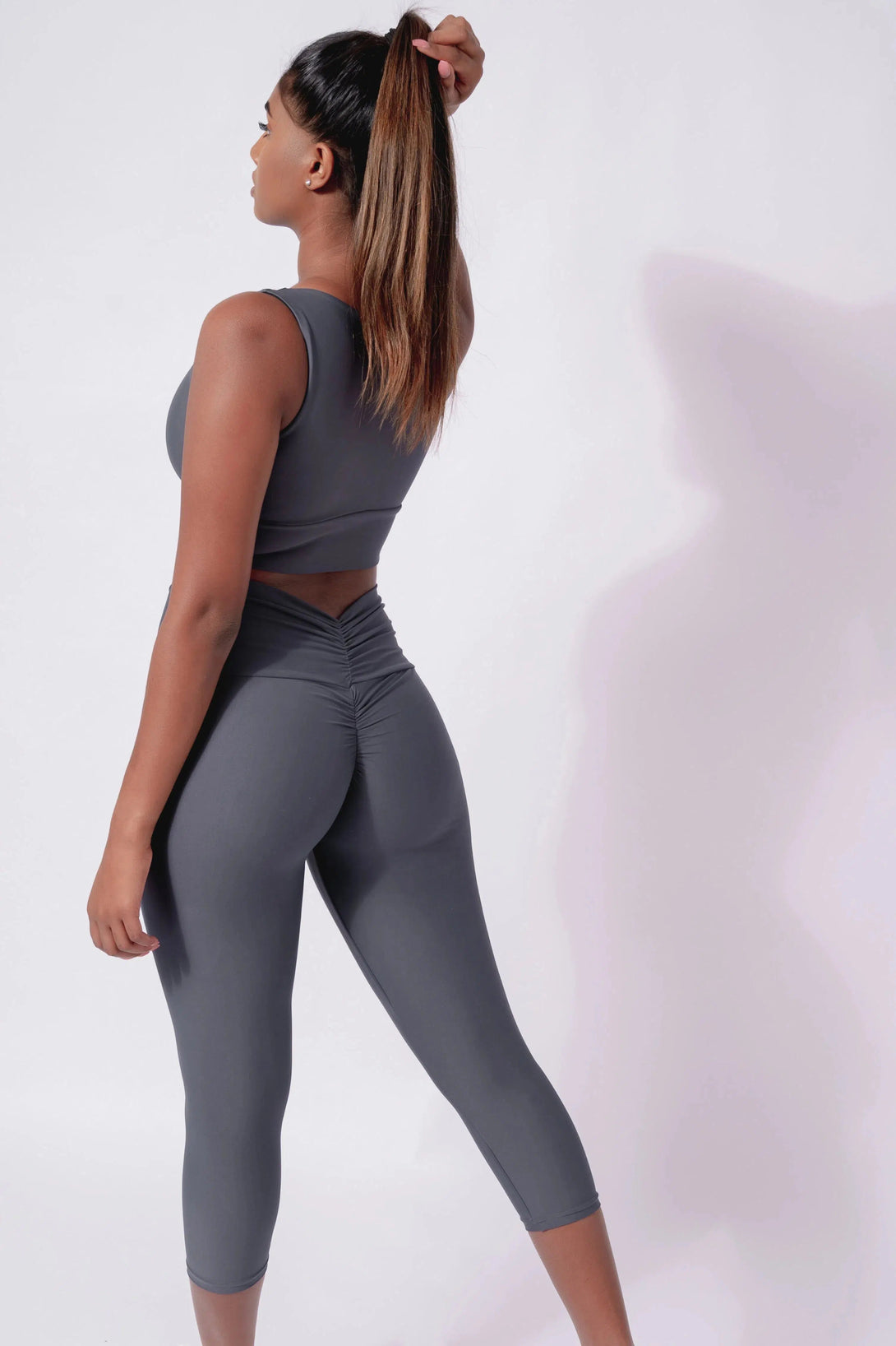 Performance Double Booty Scrunch High Waisted Capri Leggings - Mama Shark-Activewear-Exoticathletica