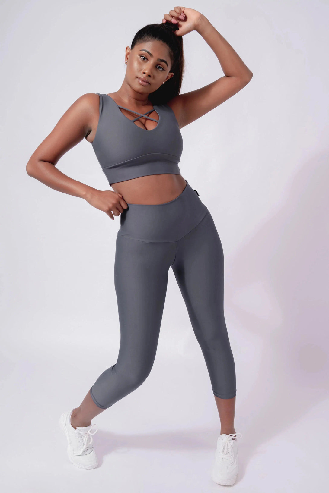 Performance Double Booty Scrunch High Waisted Capri Leggings - Mama Shark-Activewear-Exoticathletica