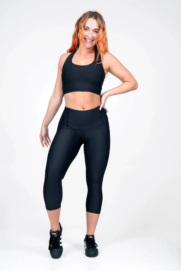 Performance Double Tummy Control High Waisted Capri Leggings - Black-Activewear-Exoticathletica