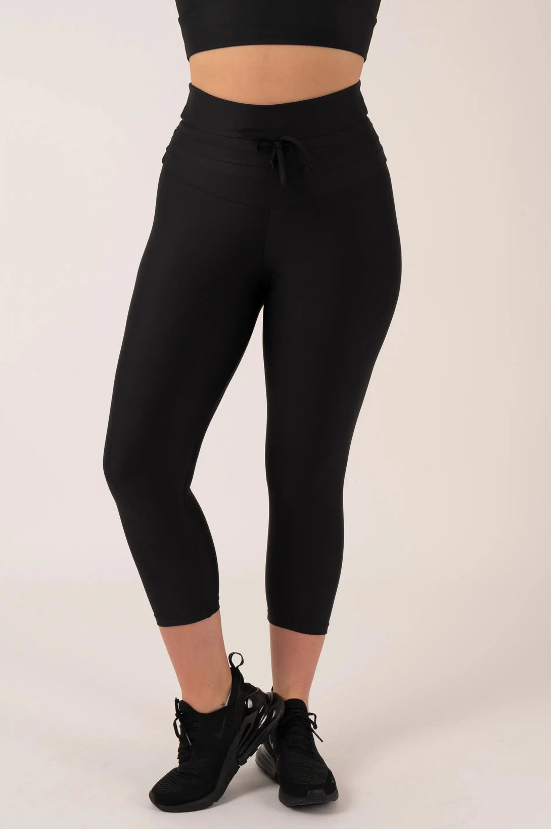 Performance Drawstring High Waisted Capri Leggings - Black-Activewear-Exoticathletica