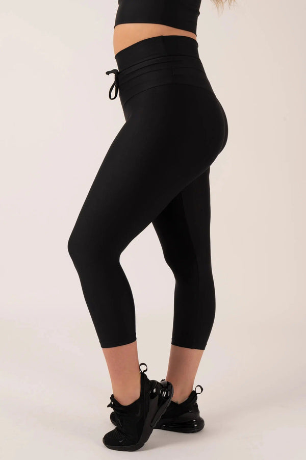 Performance Drawstring High Waisted Capri Leggings - Black-Activewear-Exoticathletica