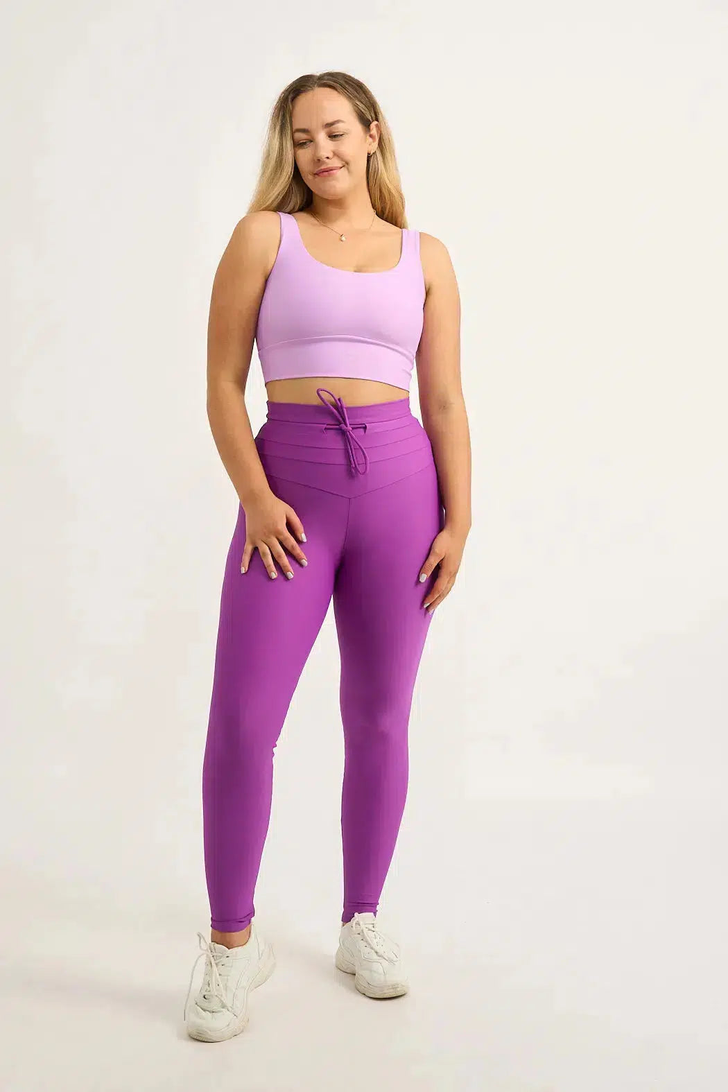 Performance Drawstring High Waisted Leggings - Purple-Activewear-Exoticathletica