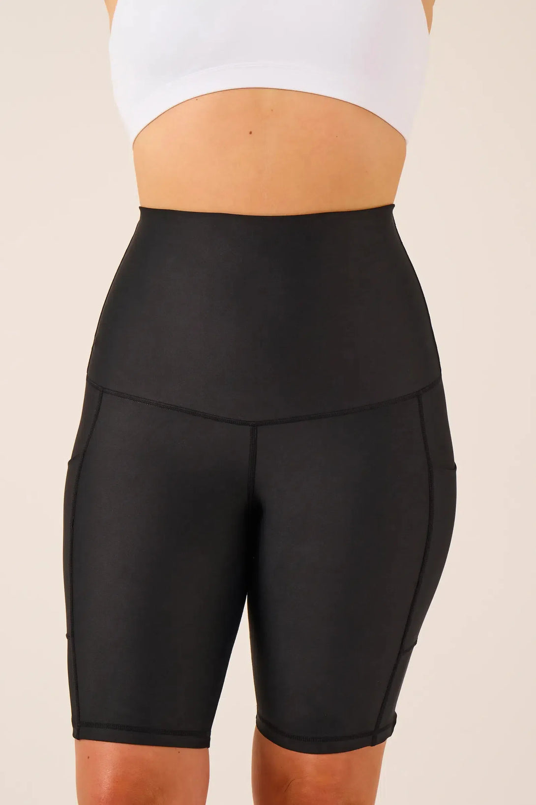 Performance Extra High Waist Panel Pocket Long Short - Black-Activewear-Exoticathletica