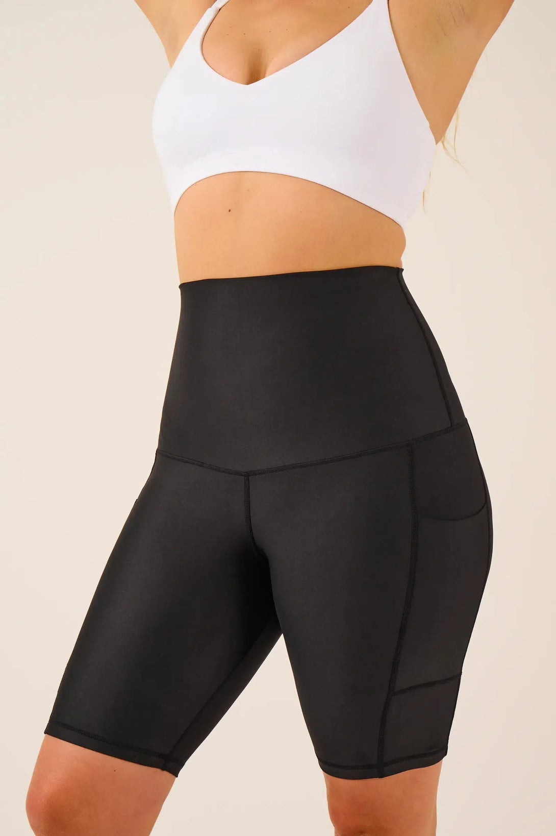 Performance Extra High Waist Panel Pocket Long Short - Black-Activewear-Exoticathletica