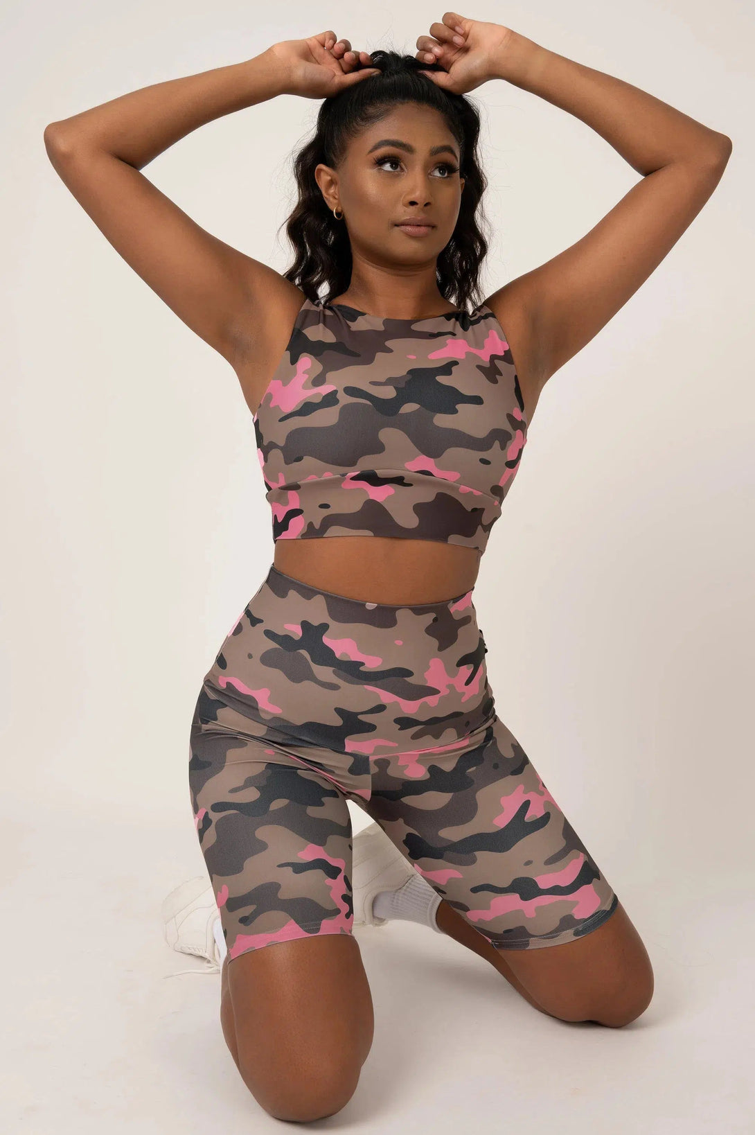 Performance Extra High Waisted Long Shorts - Camo Crush Pink-Activewear-Exoticathletica