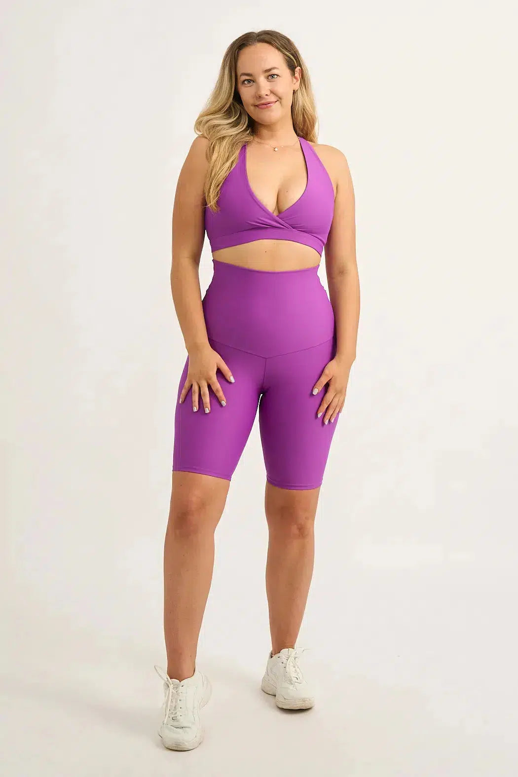 Performance Extra High Waisted Long Shorts - Purple-Activewear-Exoticathletica