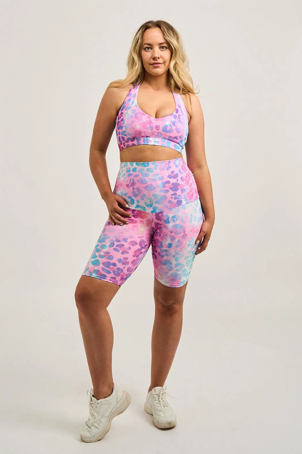 Performance Extra High Waisted Long Shorts - Rainbow Jag-Activewear-Exoticathletica