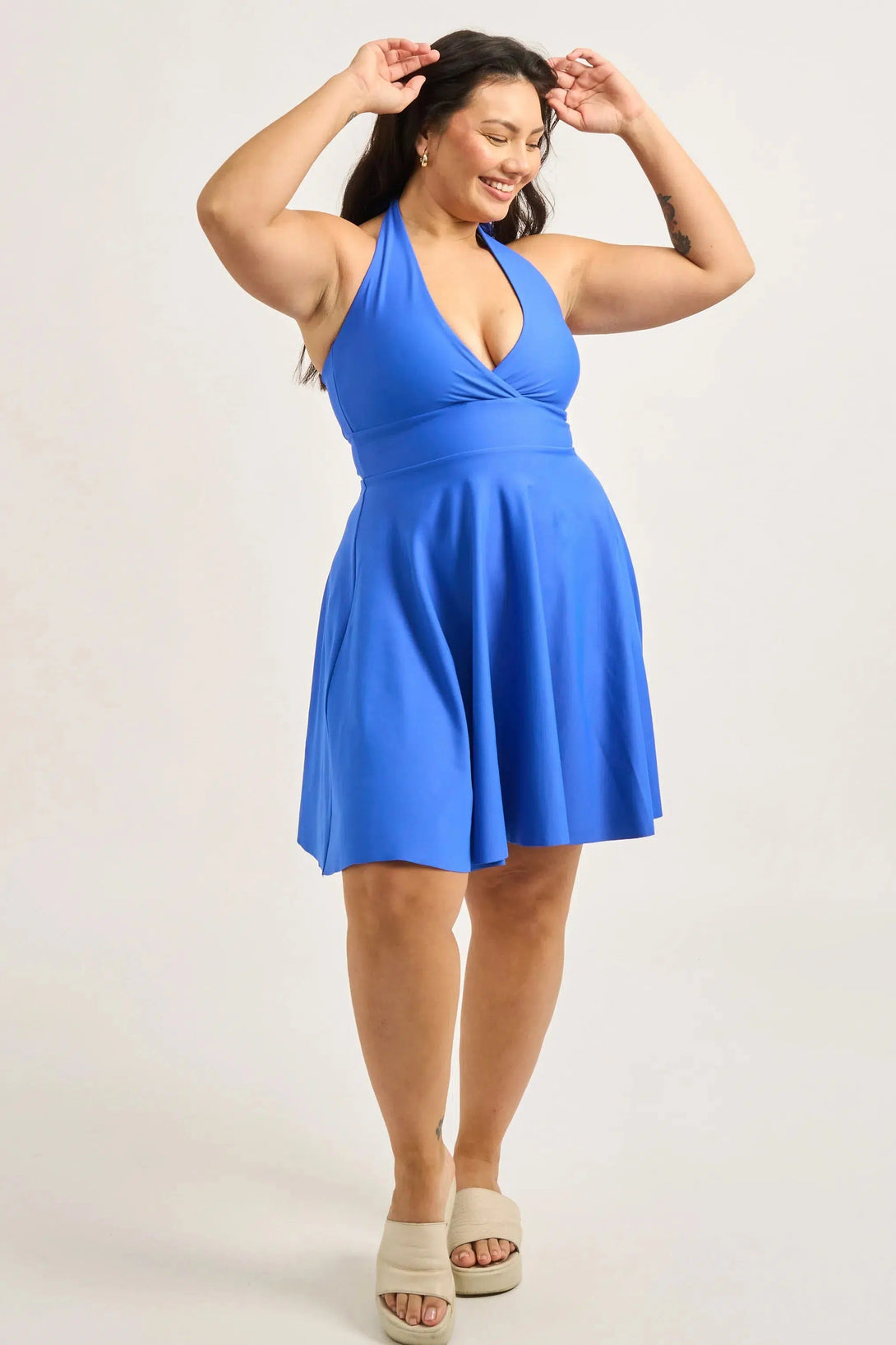 Performance Halter Comfort Crop Mini Dress - Electric Blue-Activewear-Exoticathletica