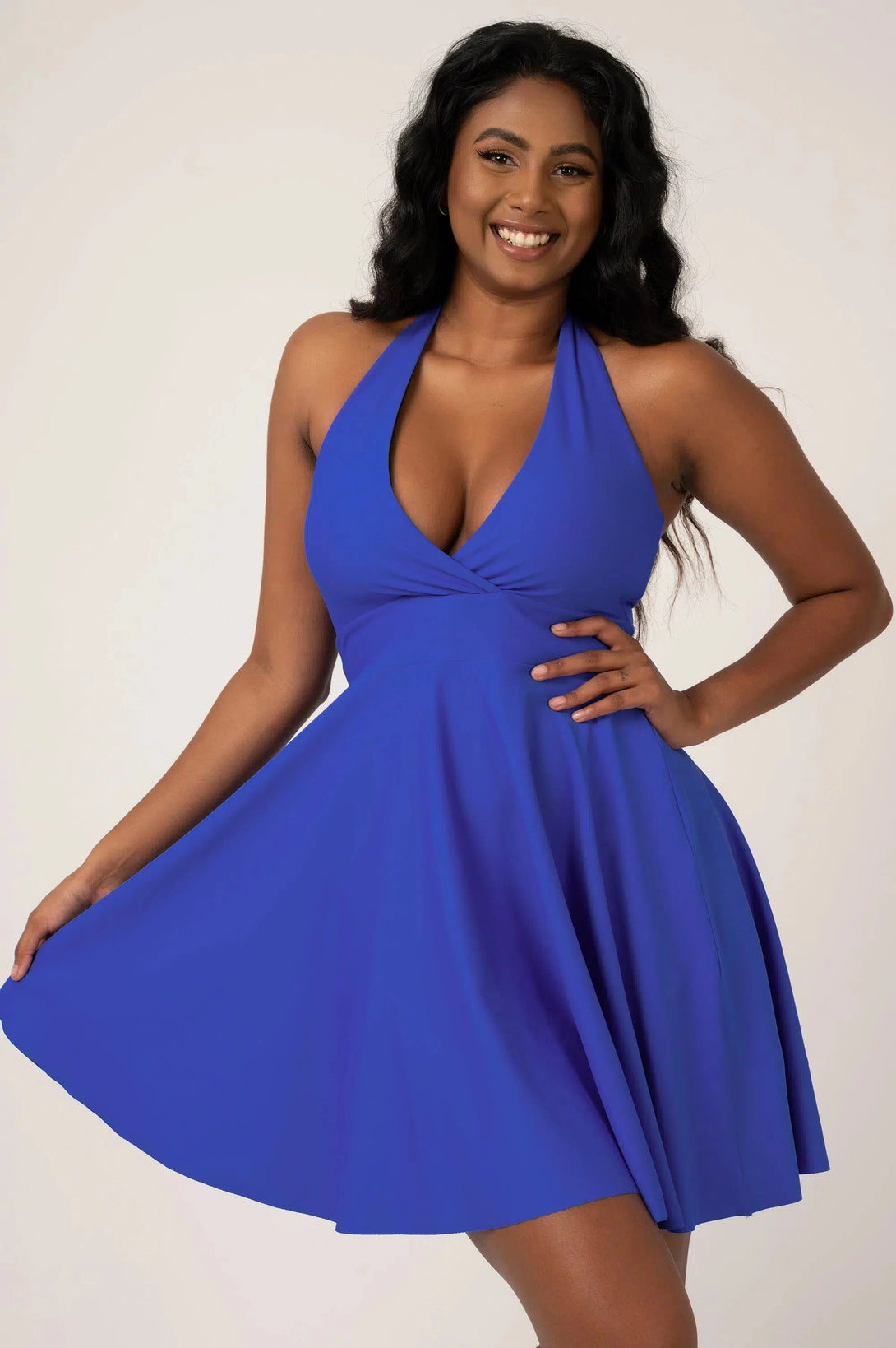 Performance Halter Comfort Crop Mini Dress - Electric Blue-Activewear-Exoticathletica