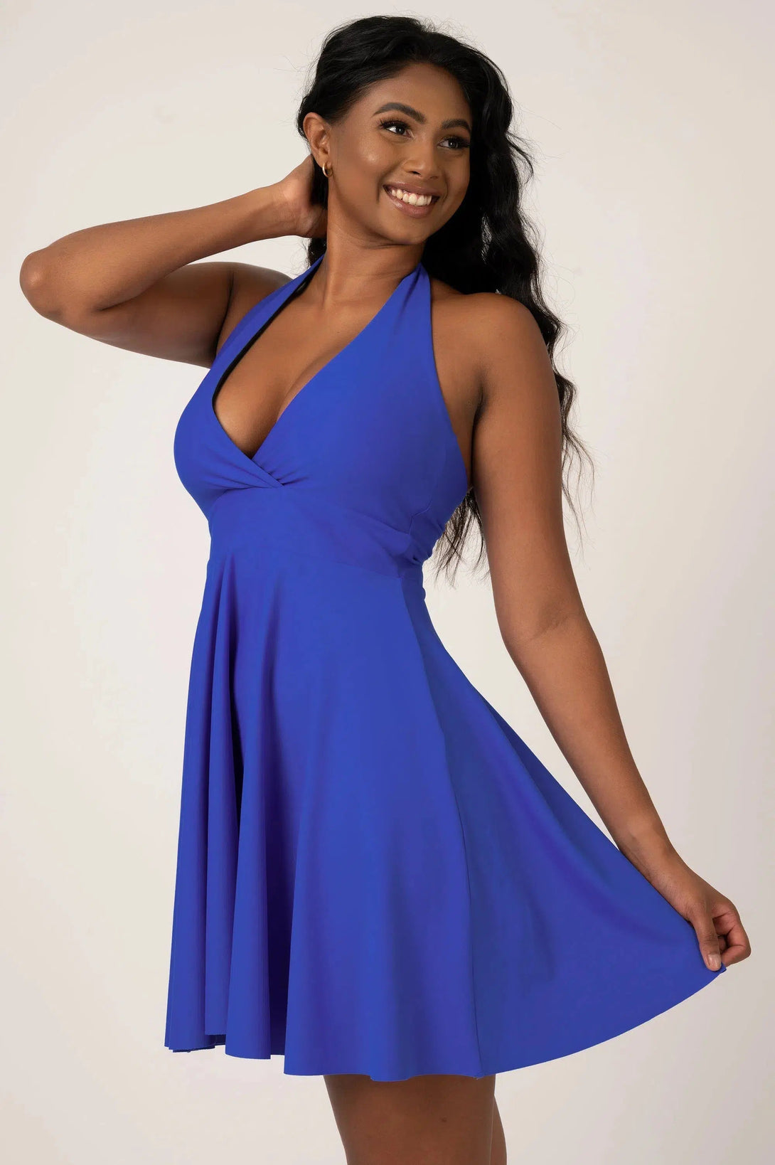 Performance Halter Comfort Crop Mini Dress - Electric Blue-Activewear-Exoticathletica