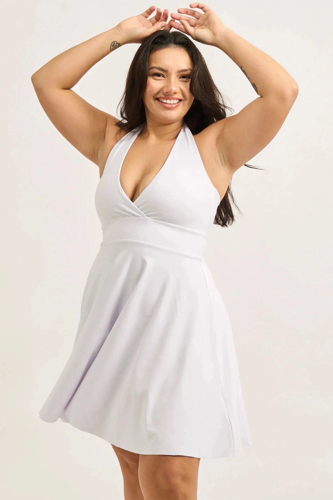 Performance Halter Comfort Crop Mini Dress - White-Activewear-Exoticathletica