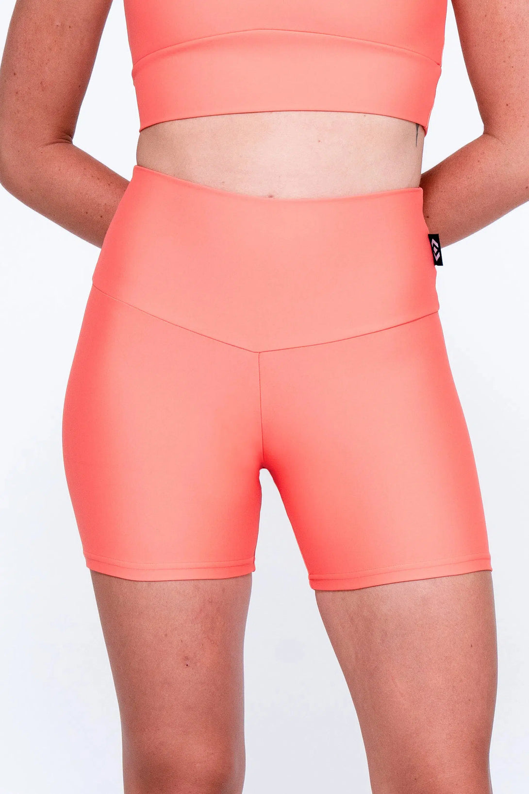 Performance High Waisted Booty Shorts - Neon Coral-Activewear-Exoticathletica