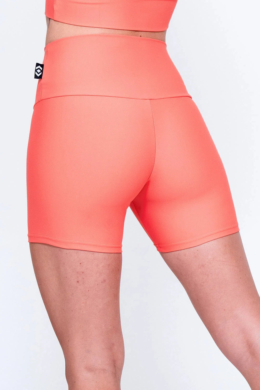 Performance High Waisted Booty Shorts - Neon Coral-Activewear-Exoticathletica