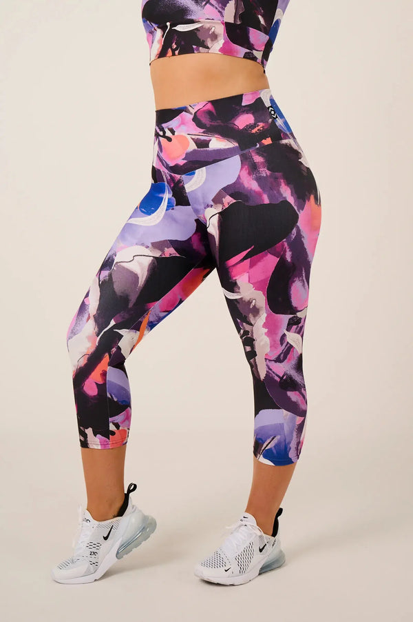 Performance High Waisted Capri Leggings - Calypso Nights-Activewear-Exoticathletica