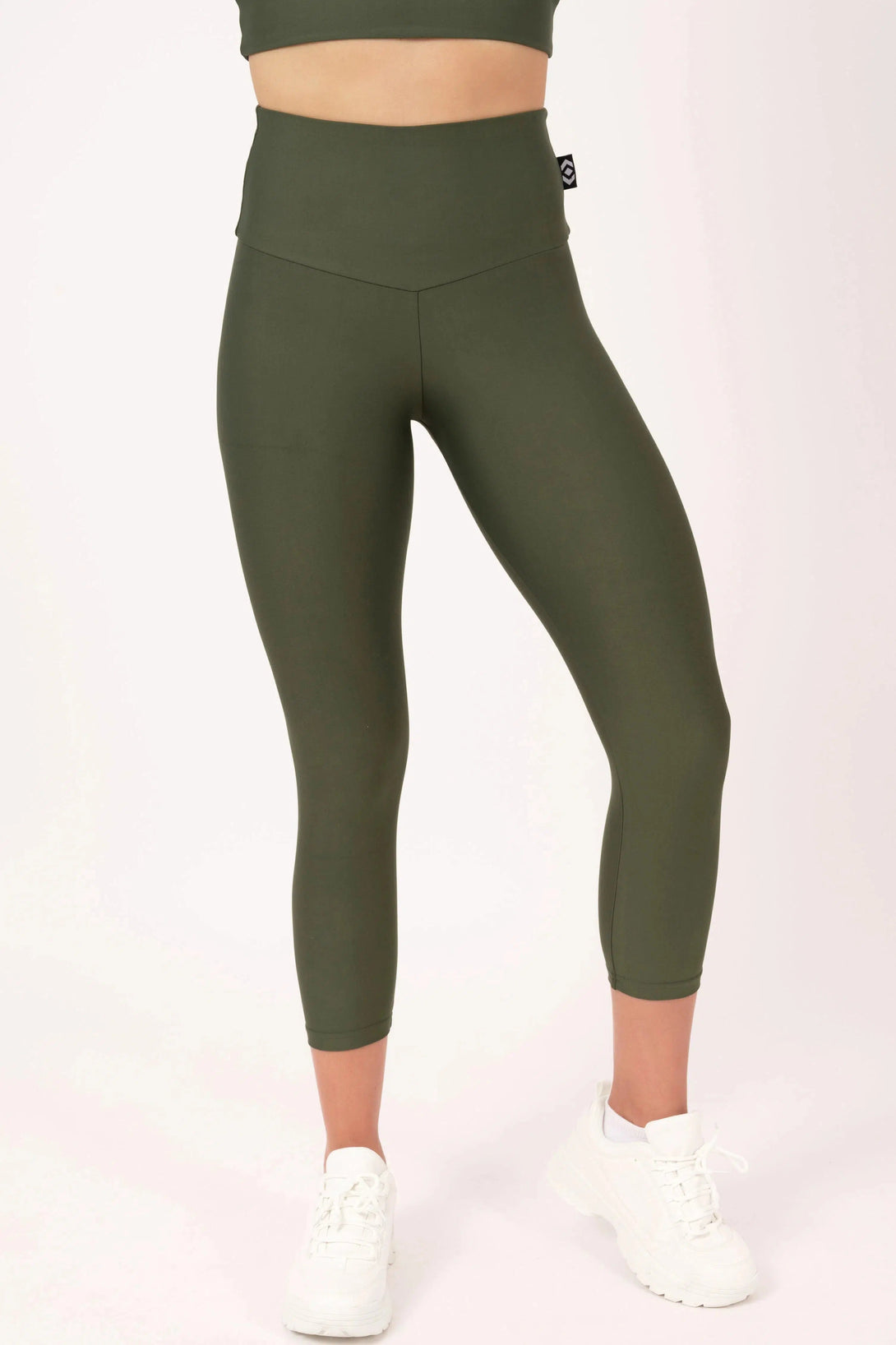 Performance High Waisted Capri Leggings - Dark Khaki-Activewear-Exoticathletica