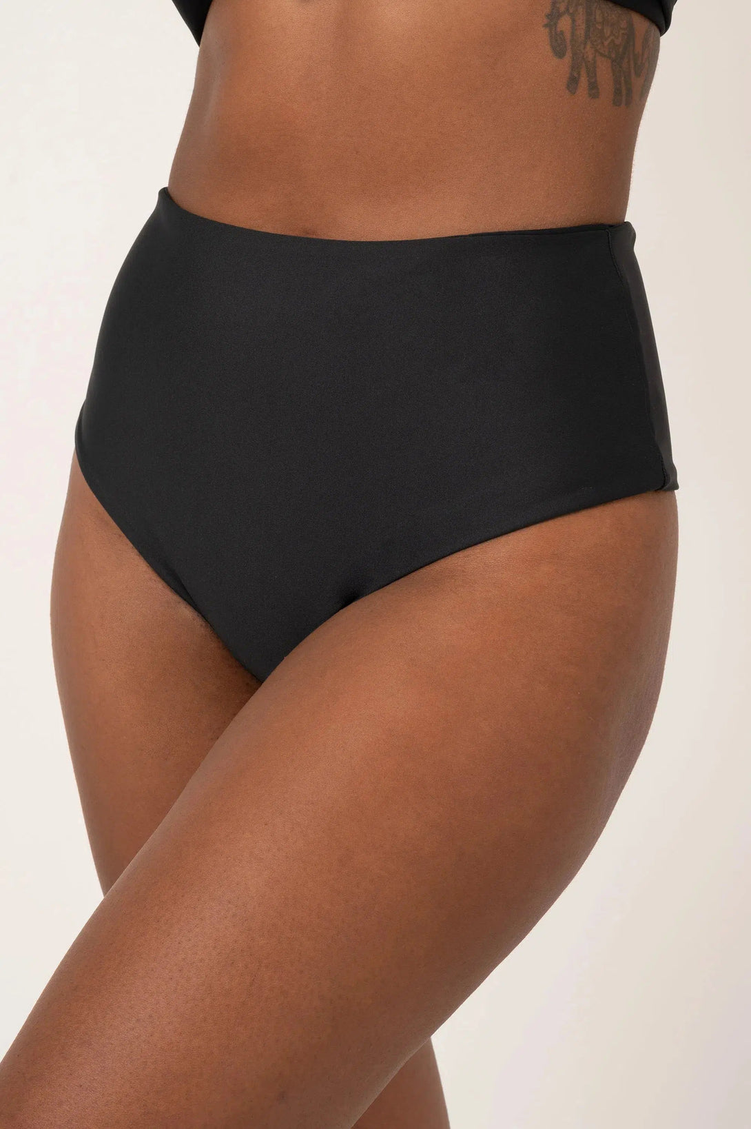 Performance High Waisted Cheeky Cut Bikini Bottoms - Black-Activewear-Exoticathletica