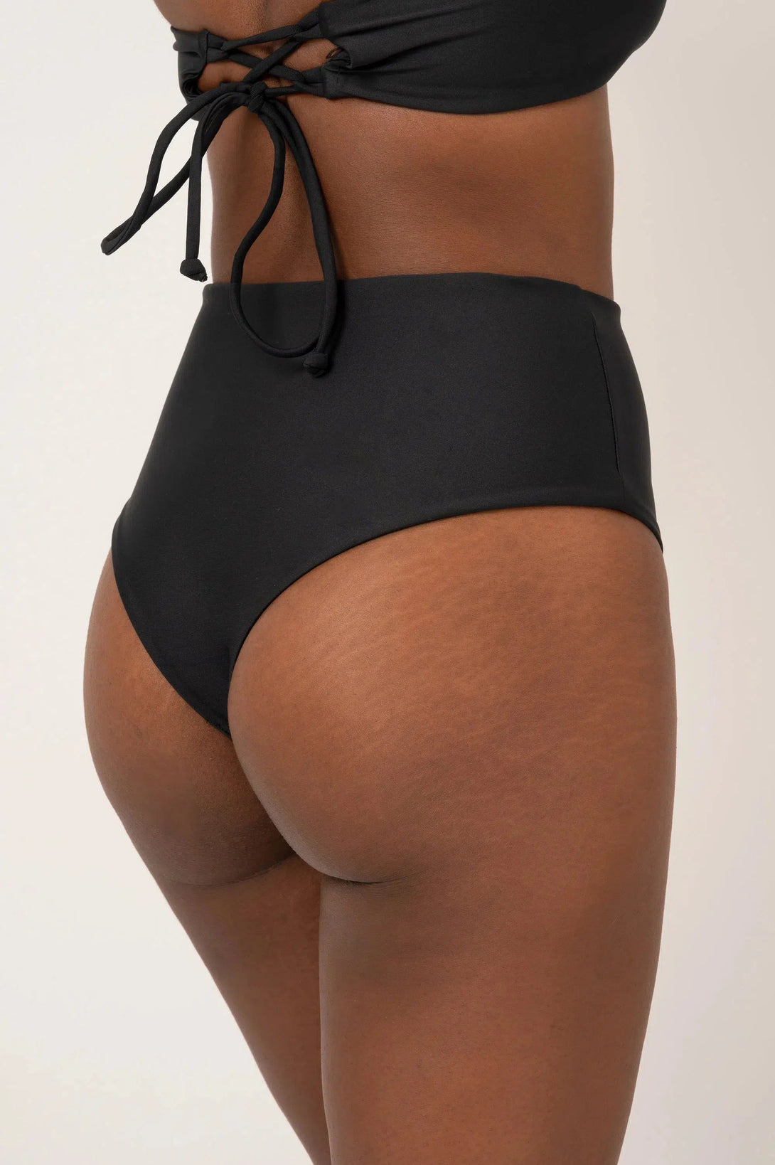 Performance High Waisted Cheeky Cut Bikini Bottoms - Black-Activewear-Exoticathletica