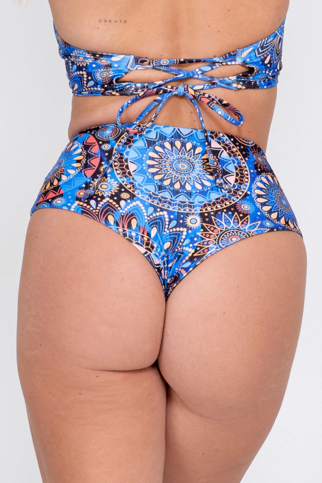 Performance High Waisted Cheeky Cut Bikini Bottoms - Sundial Me Up Blue-Activewear-Exoticathletica