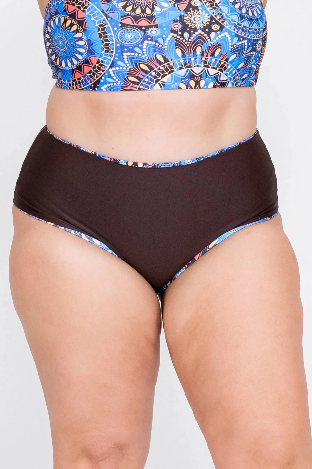 Performance High Waisted Extra Coverage Bikini Bottoms - Sundial Me Up Blue-Activewear-Exoticathletica