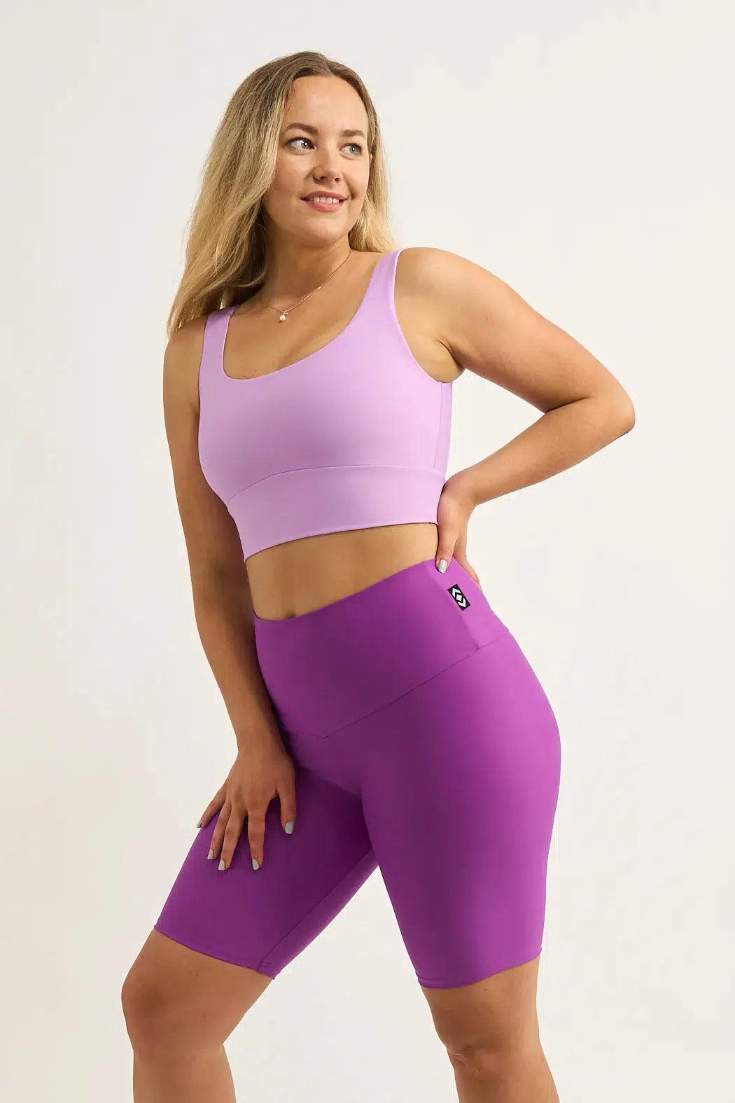 Performance High Waisted Long Shorts - Purple-Activewear-Exoticathletica