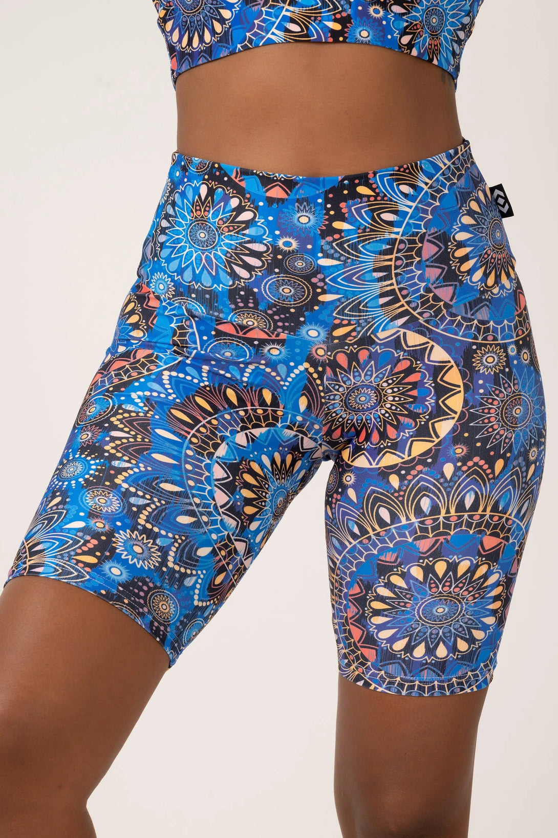 Performance High Waisted Long Shorts - Sundial Me Up Blue-Activewear-Exoticathletica