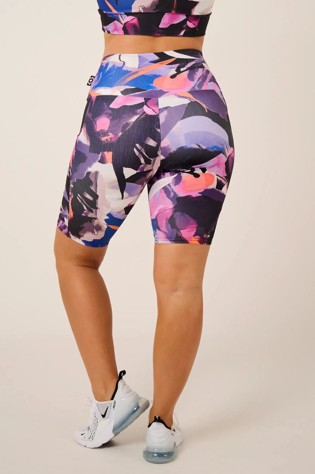 Performance High Waisted Panel Pocket Long Shorts - Calypso Nights-Activewear-Exoticathletica