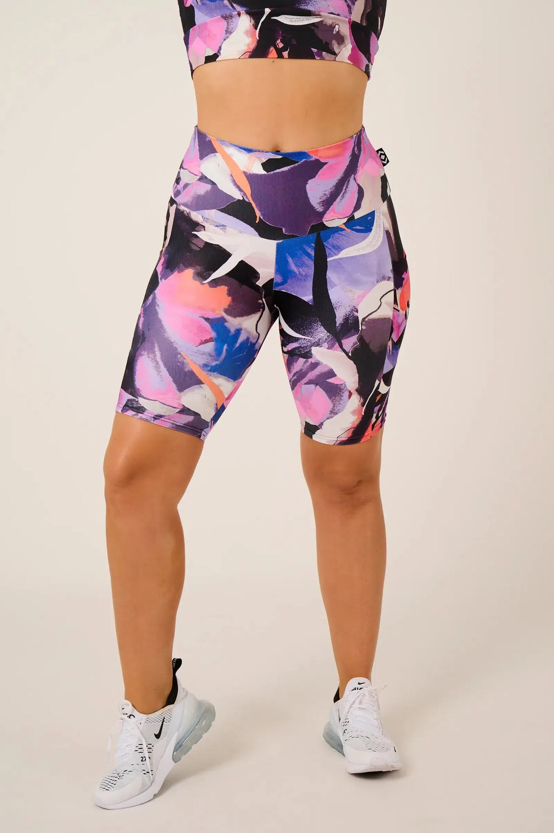 Performance High Waisted Panel Pocket Long Shorts - Calypso Nights-SK-0569-Activewear-Exoticathletica