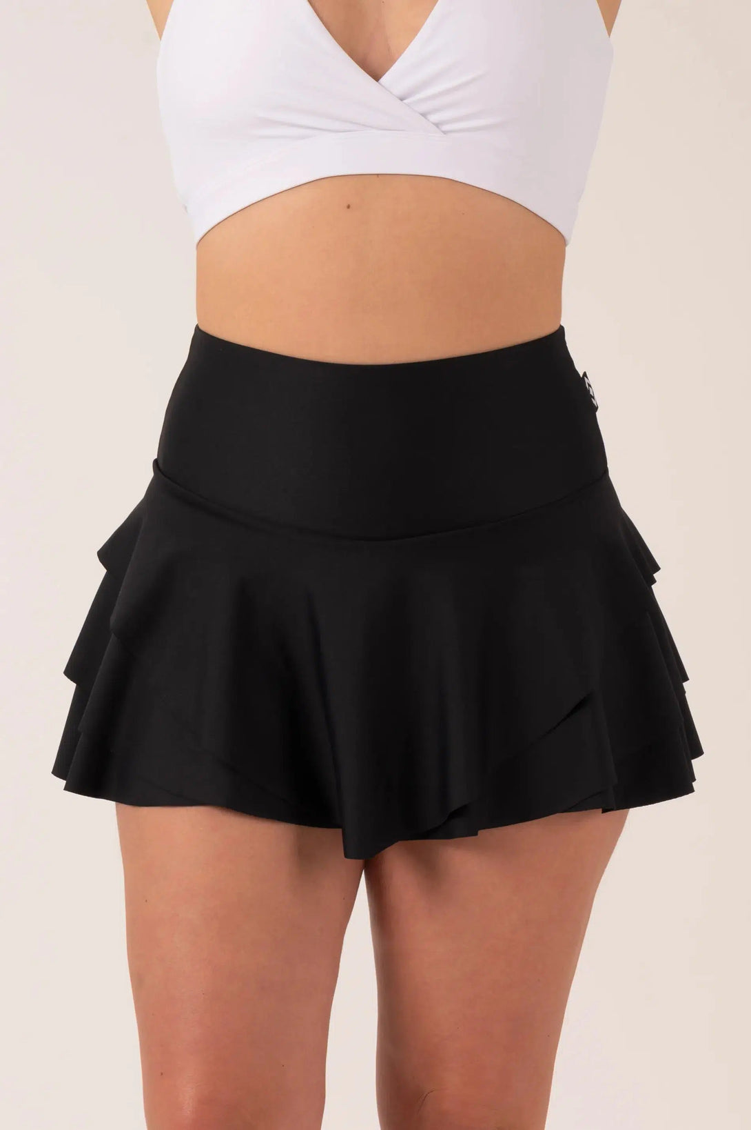 Performance High Waisted Ruffle Skort - Black-Activewear-Exoticathletica