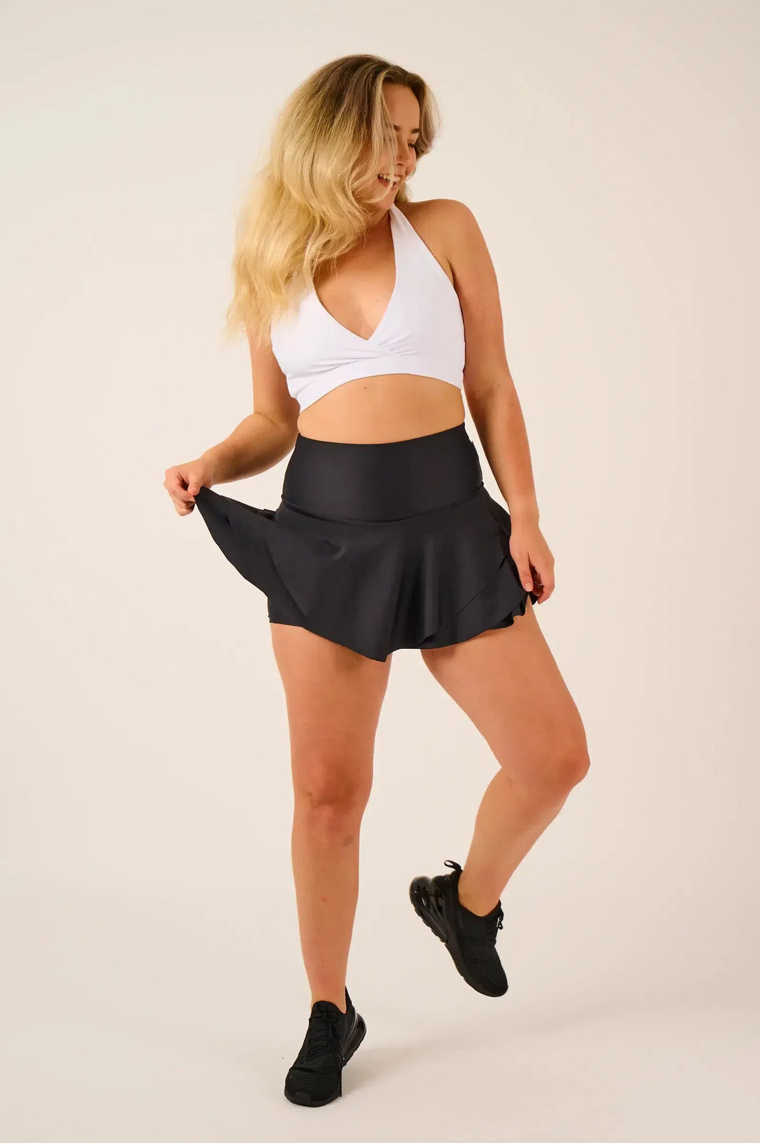 Performance High Waisted Ruffle Skort - Black-Activewear-Exoticathletica