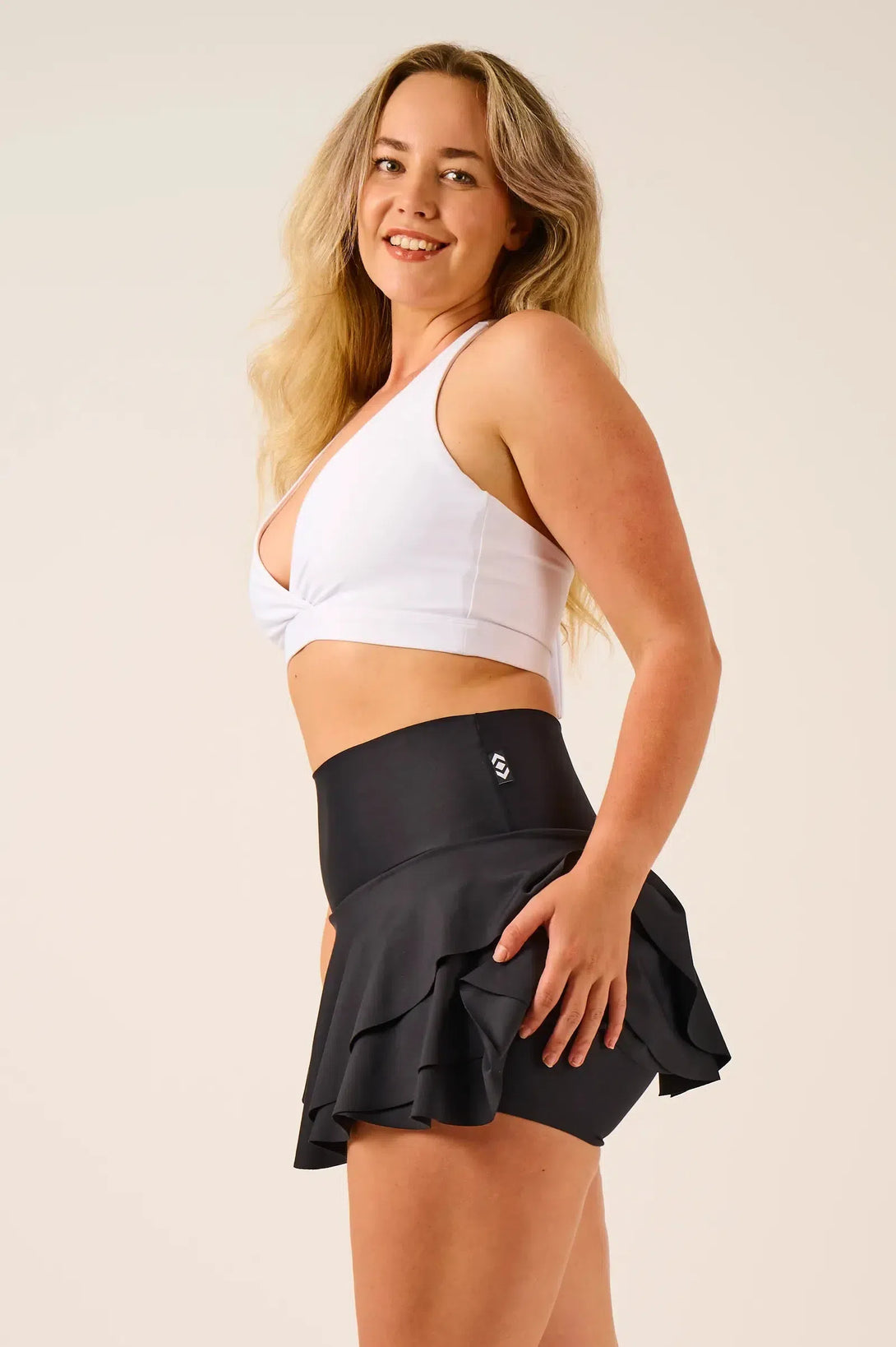 Performance High Waisted Ruffle Skort - Black-Activewear-Exoticathletica