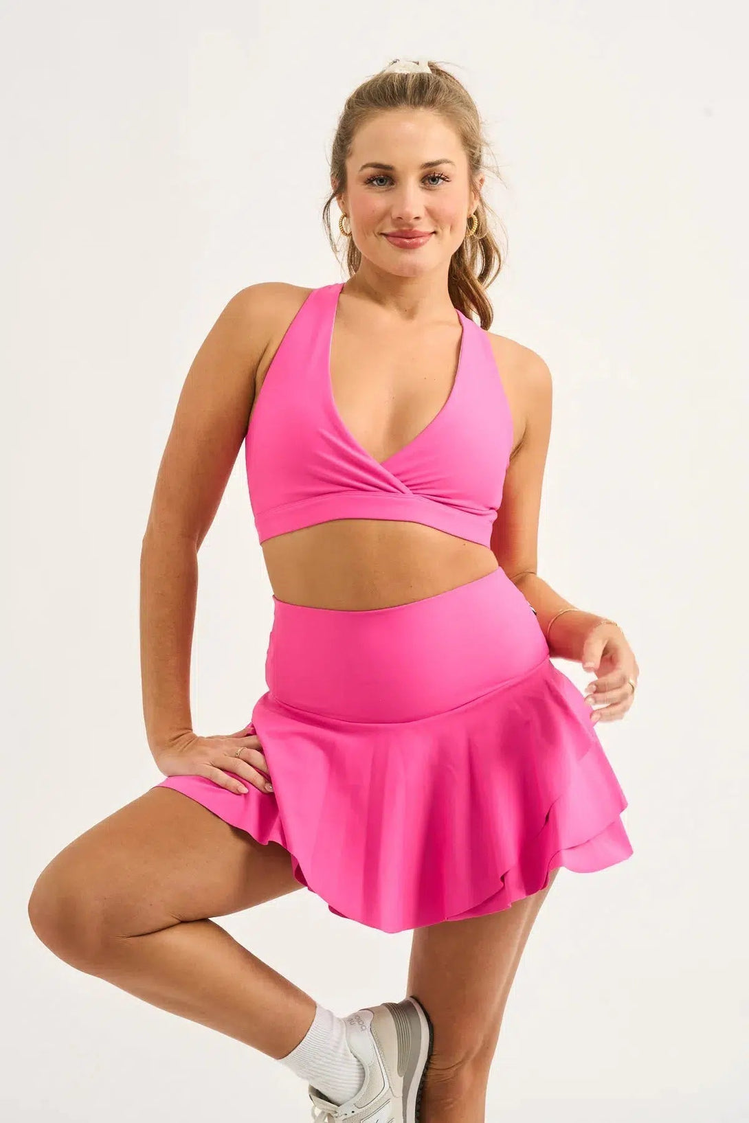 Performance High Waisted Ruffle Skort - Candy Pink-9358328294962-Activewear-Exoticathletica