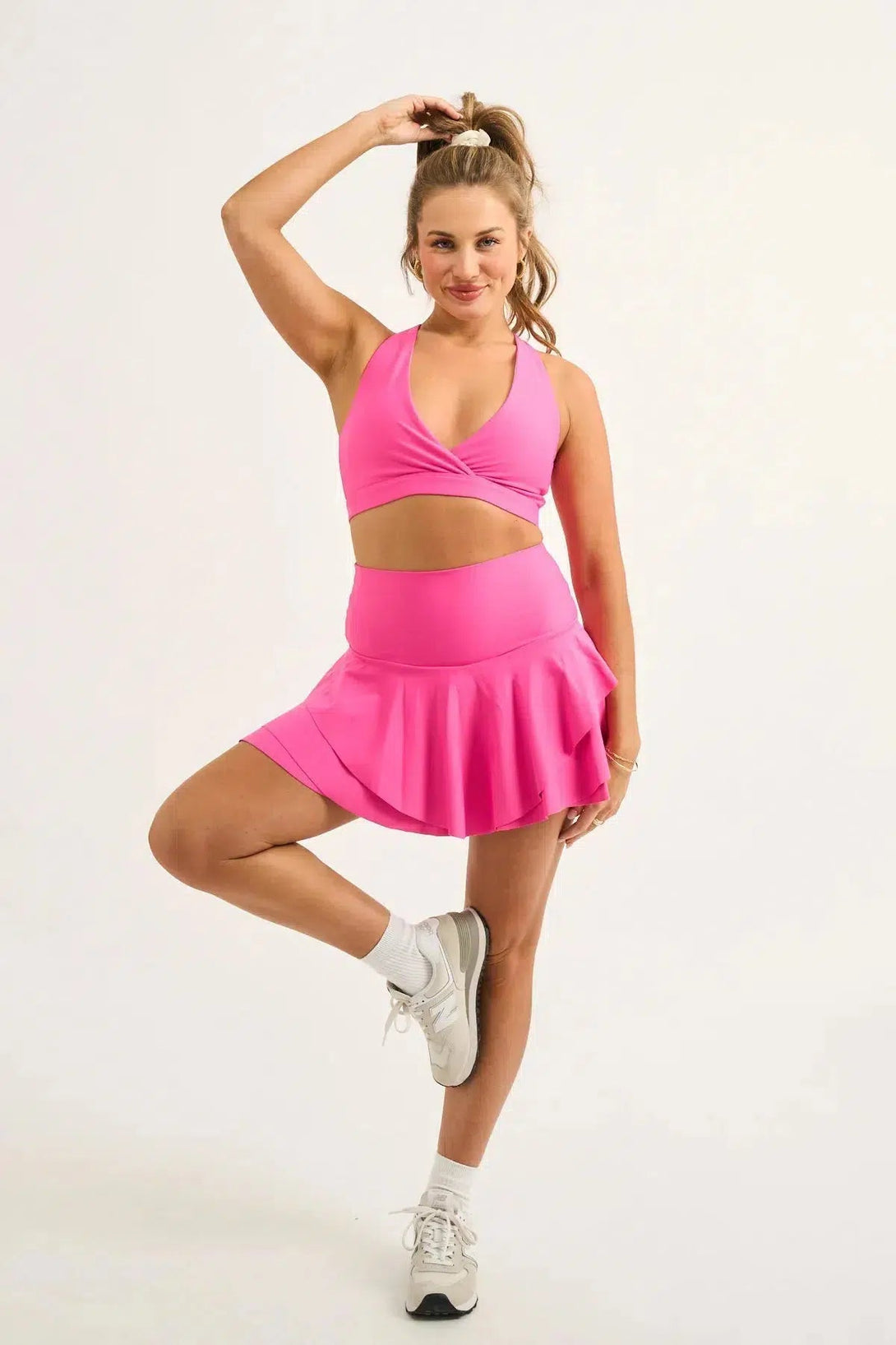 Performance High Waisted Ruffle Skort - Candy Pink-Activewear-Exoticathletica