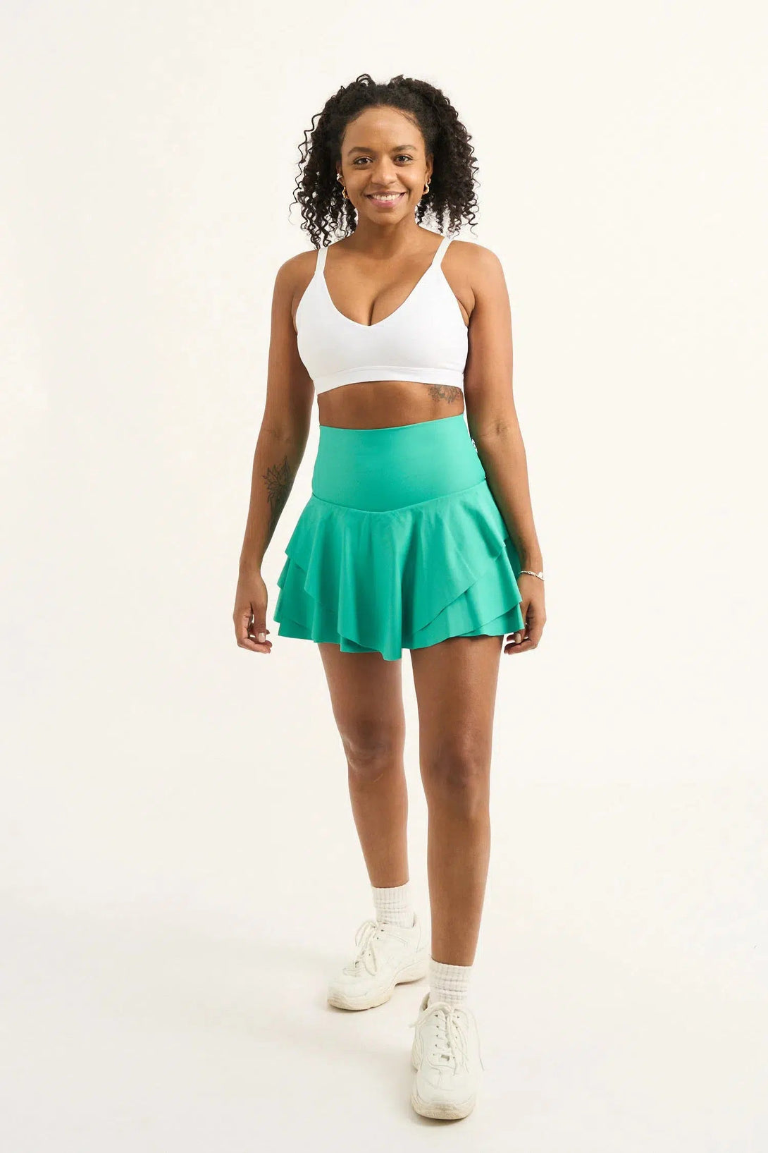 Performance High Waisted Ruffle Skort - Jade-Activewear-Exoticathletica