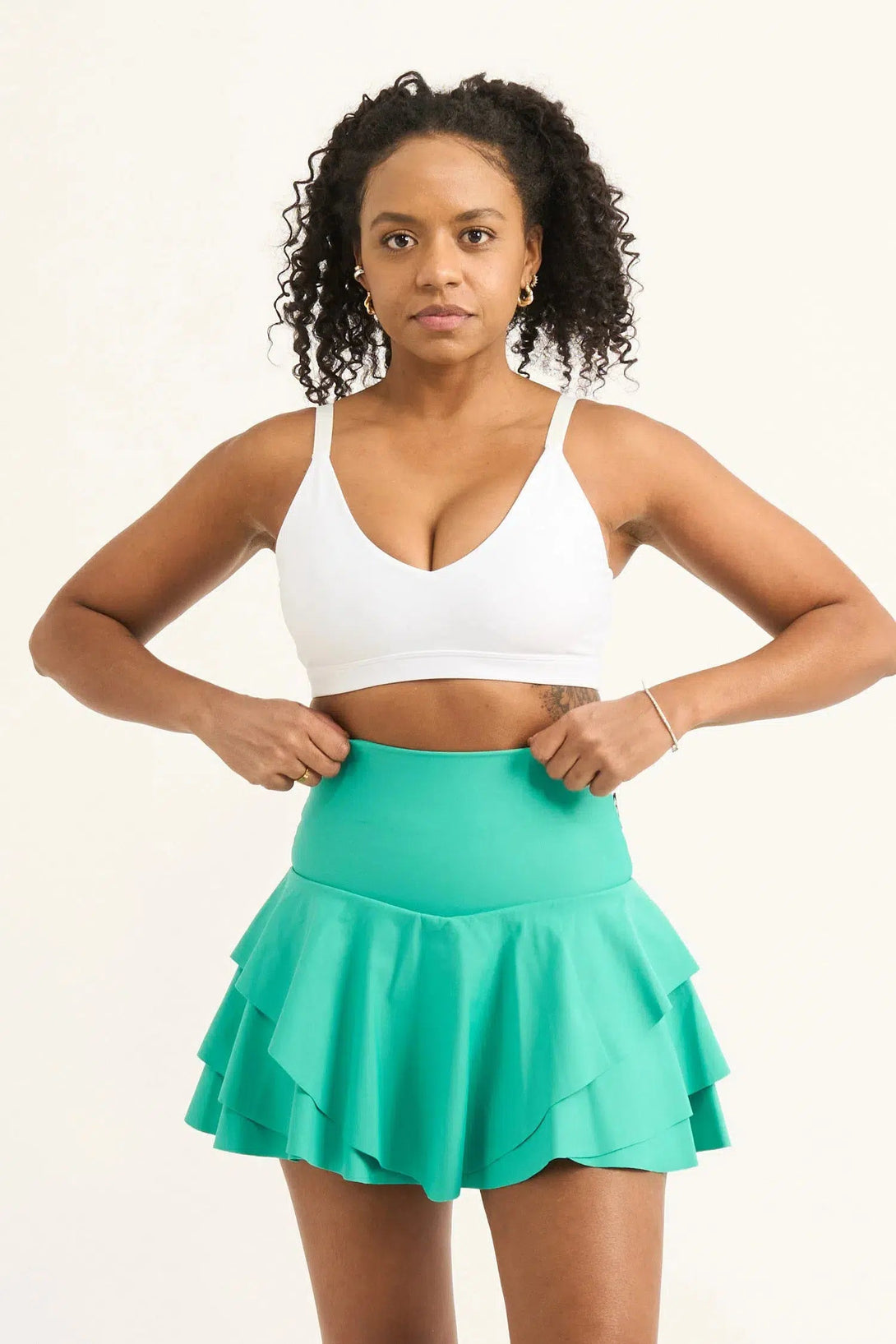 Performance High Waisted Ruffle Skort - Jade-Activewear-Exoticathletica