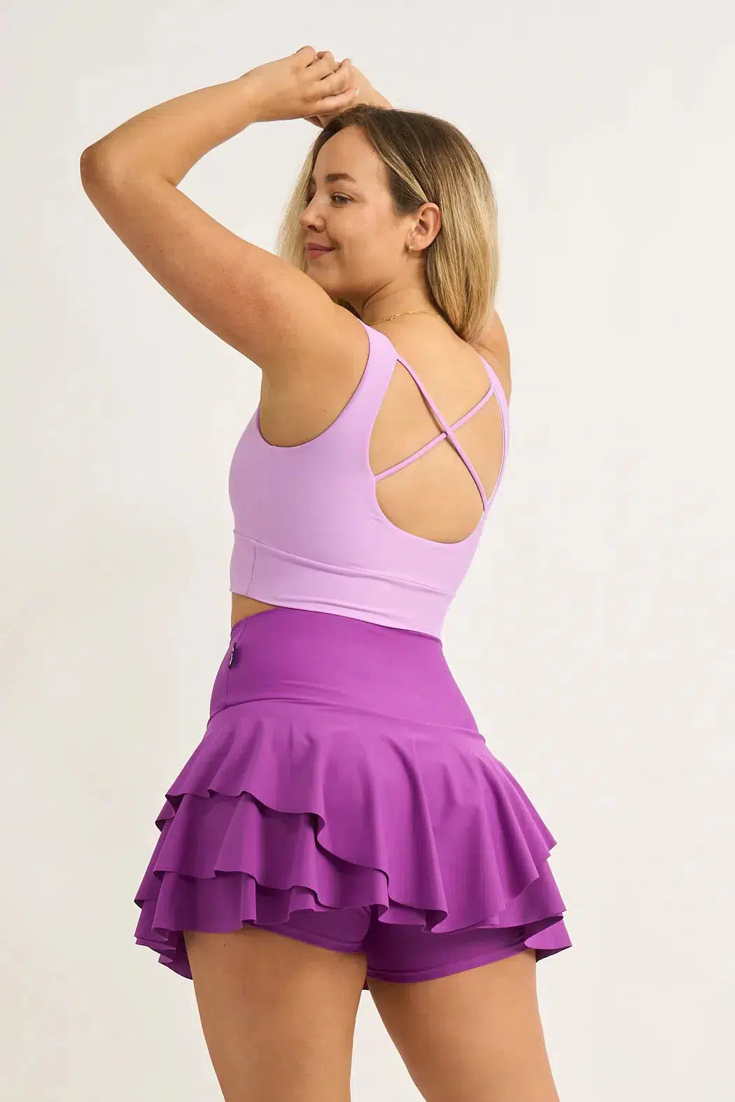 Performance High Waisted Ruffle Skort - Purple-Activewear-Exoticathletica