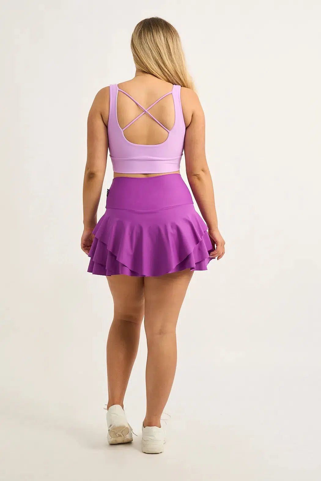 Performance High Waisted Ruffle Skort - Purple-Activewear-Exoticathletica