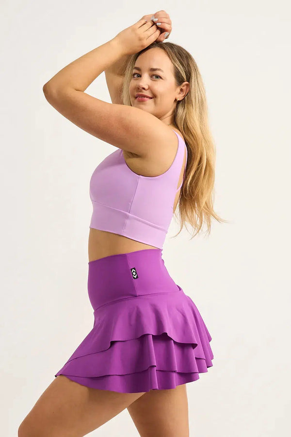 Performance High Waisted Ruffle Skort - Purple-Activewear-Exoticathletica