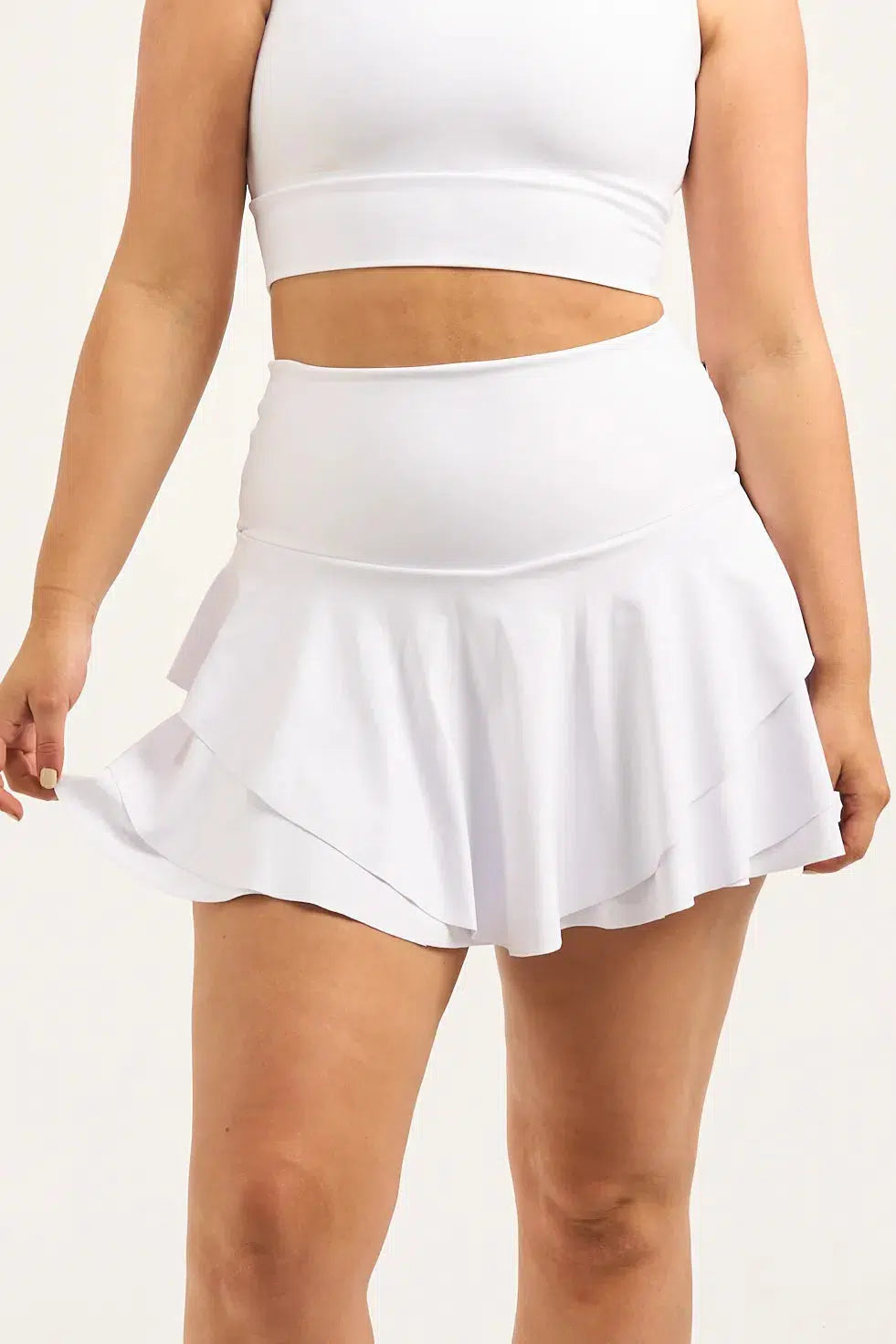 Performance High Waisted Ruffle Skort - White-9358328358503-Activewear-Exoticathletica