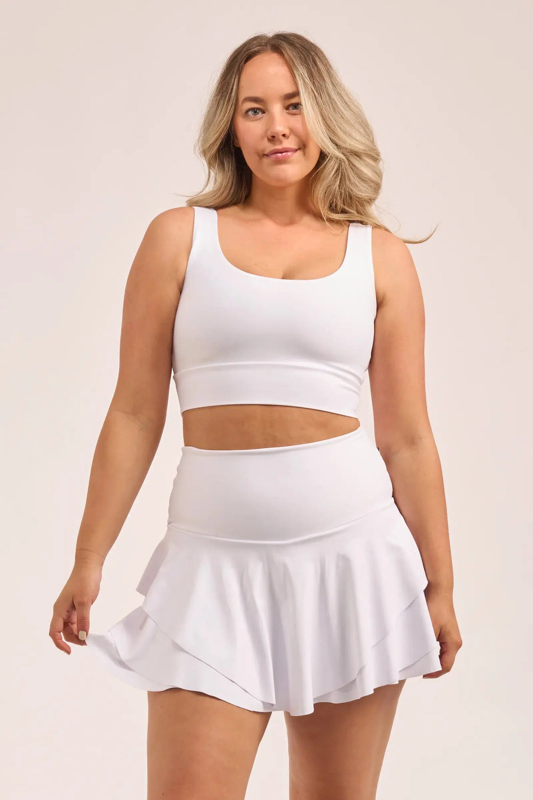 Performance High Waisted Ruffle Skort - White-Activewear-Exoticathletica