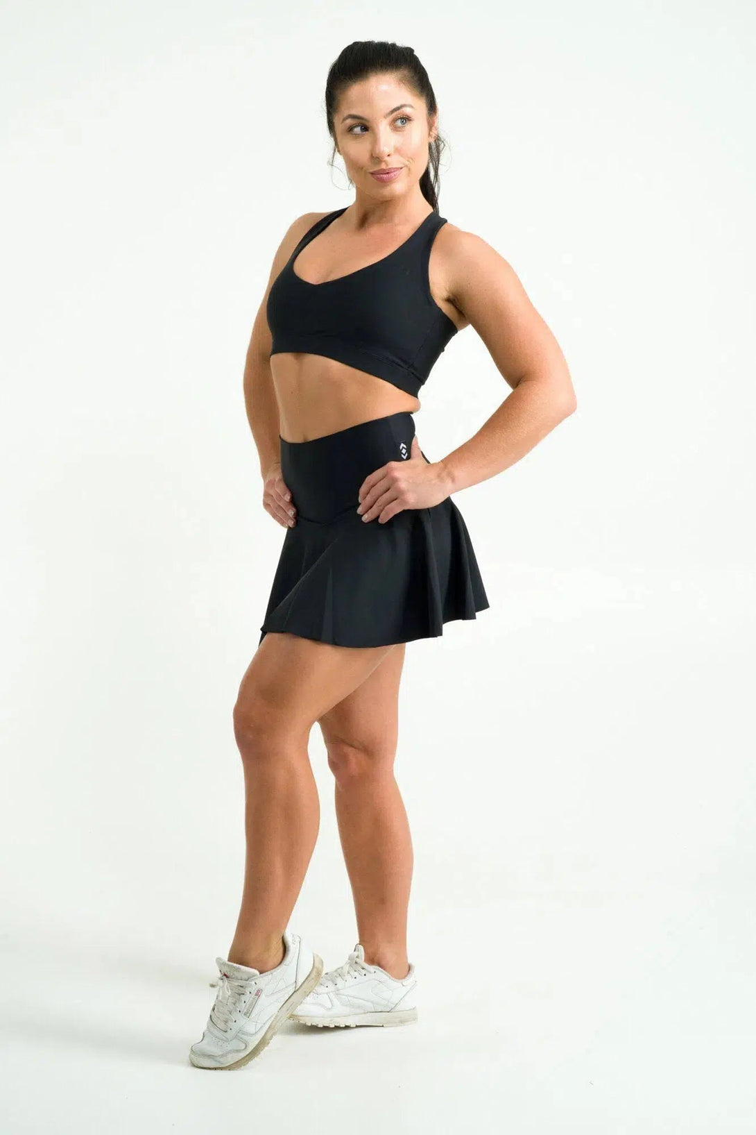 Performance High Waisted Simple Skort - Black-Activewear-Exoticathletica