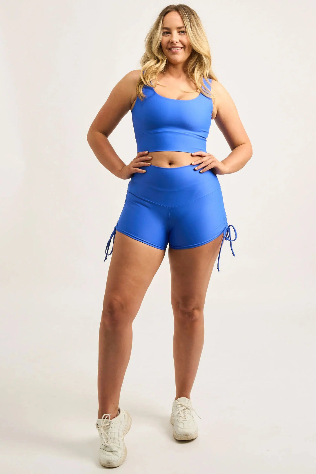 Performance High Waisted Tie Side Booty Shorts - Electric Blue-Activewear-Exoticathletica