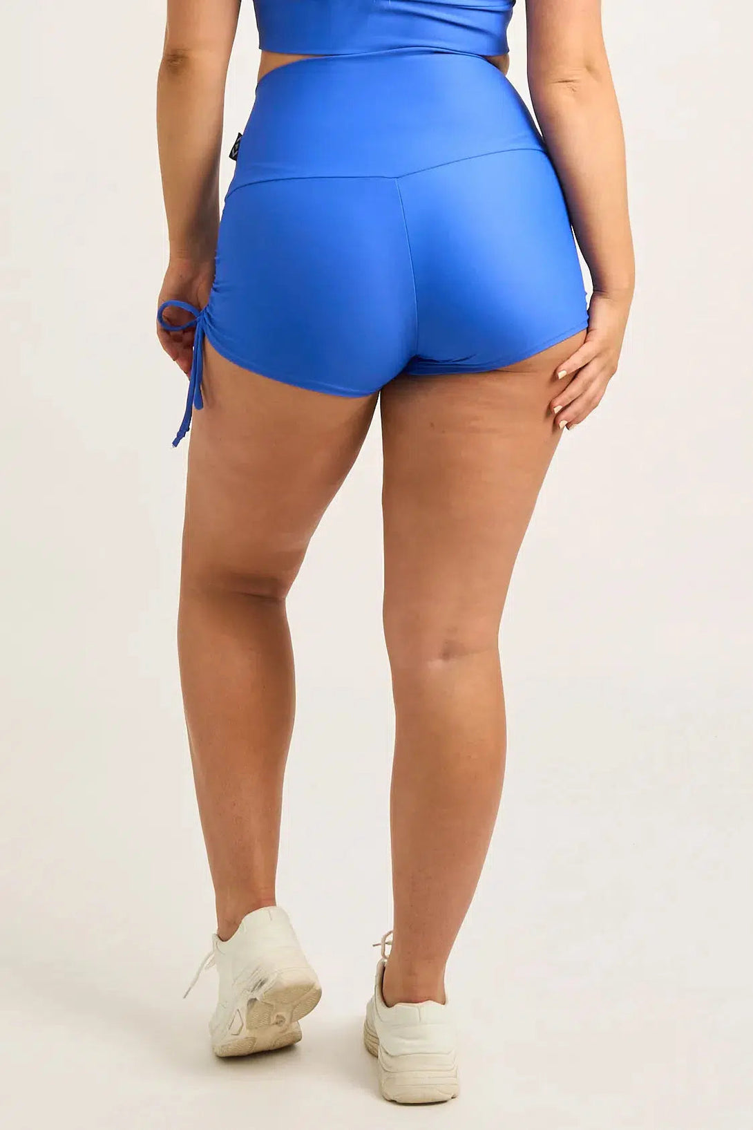 Performance High Waisted Tie Side Booty Shorts - Electric Blue-Activewear-Exoticathletica