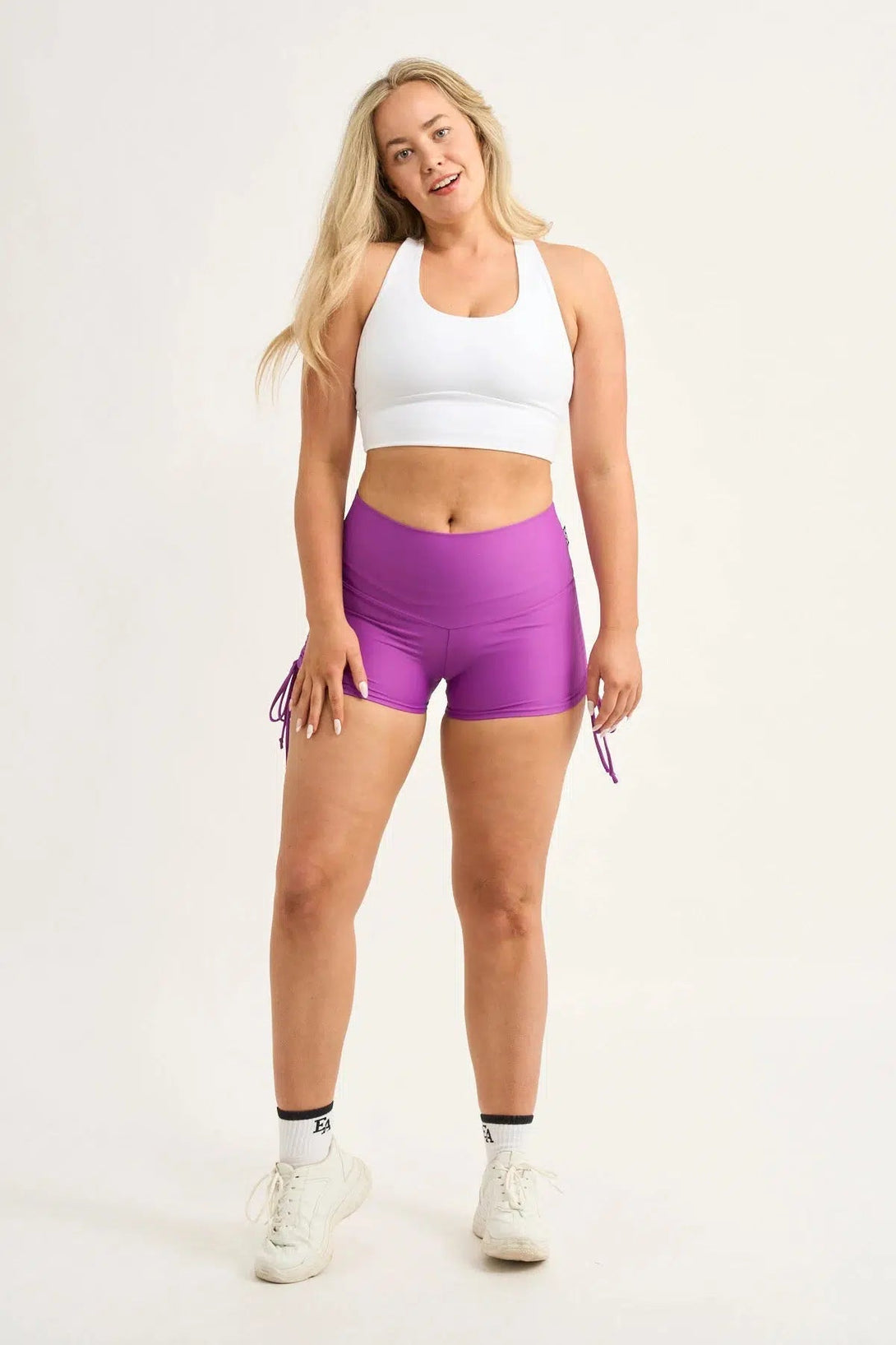 Performance High Waisted Tie Side Booty Shorts - Purple-Activewear-Exoticathletica