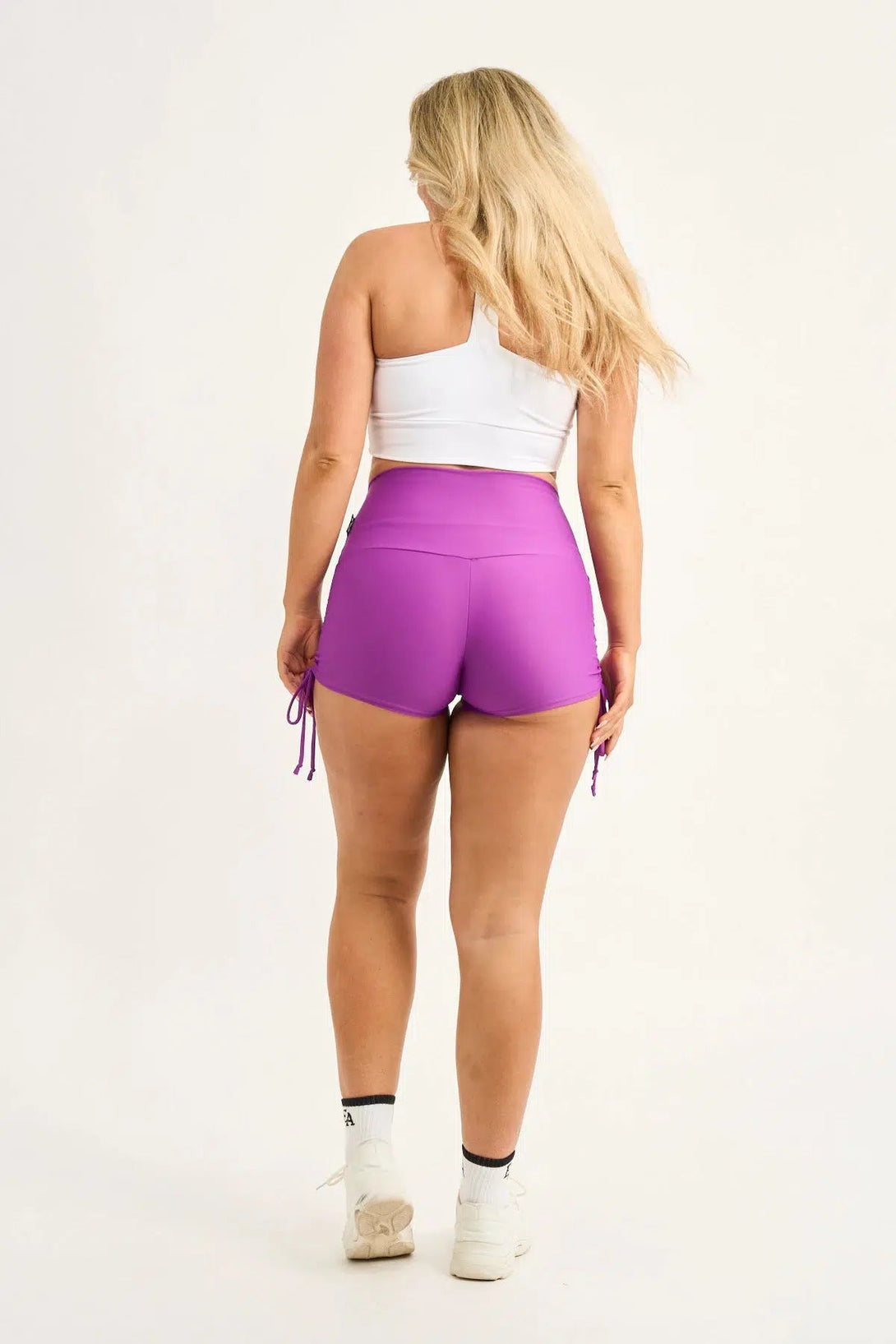 Performance High Waisted Tie Side Booty Shorts - Purple-Activewear-Exoticathletica