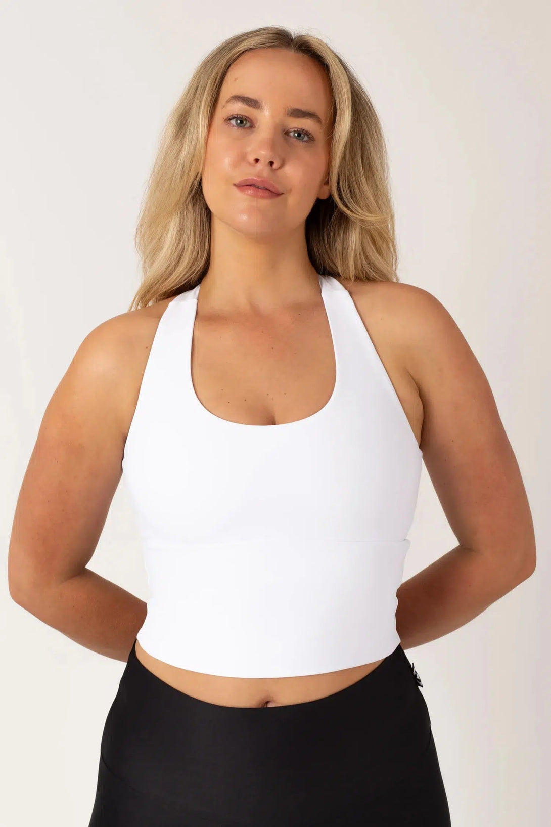 Performance Longline T Back Comfort Crop Top - White-Activewear-Exoticathletica