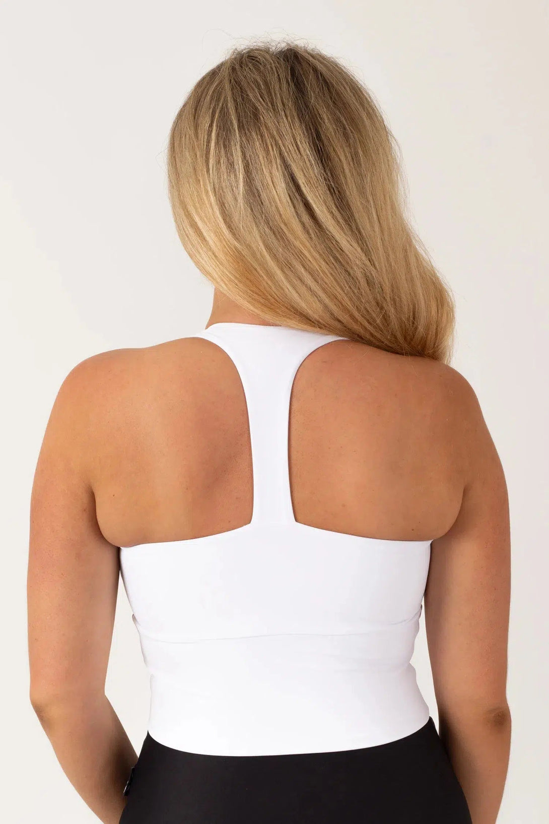 Performance Longline T Back Comfort Crop Top - White-Activewear-Exoticathletica